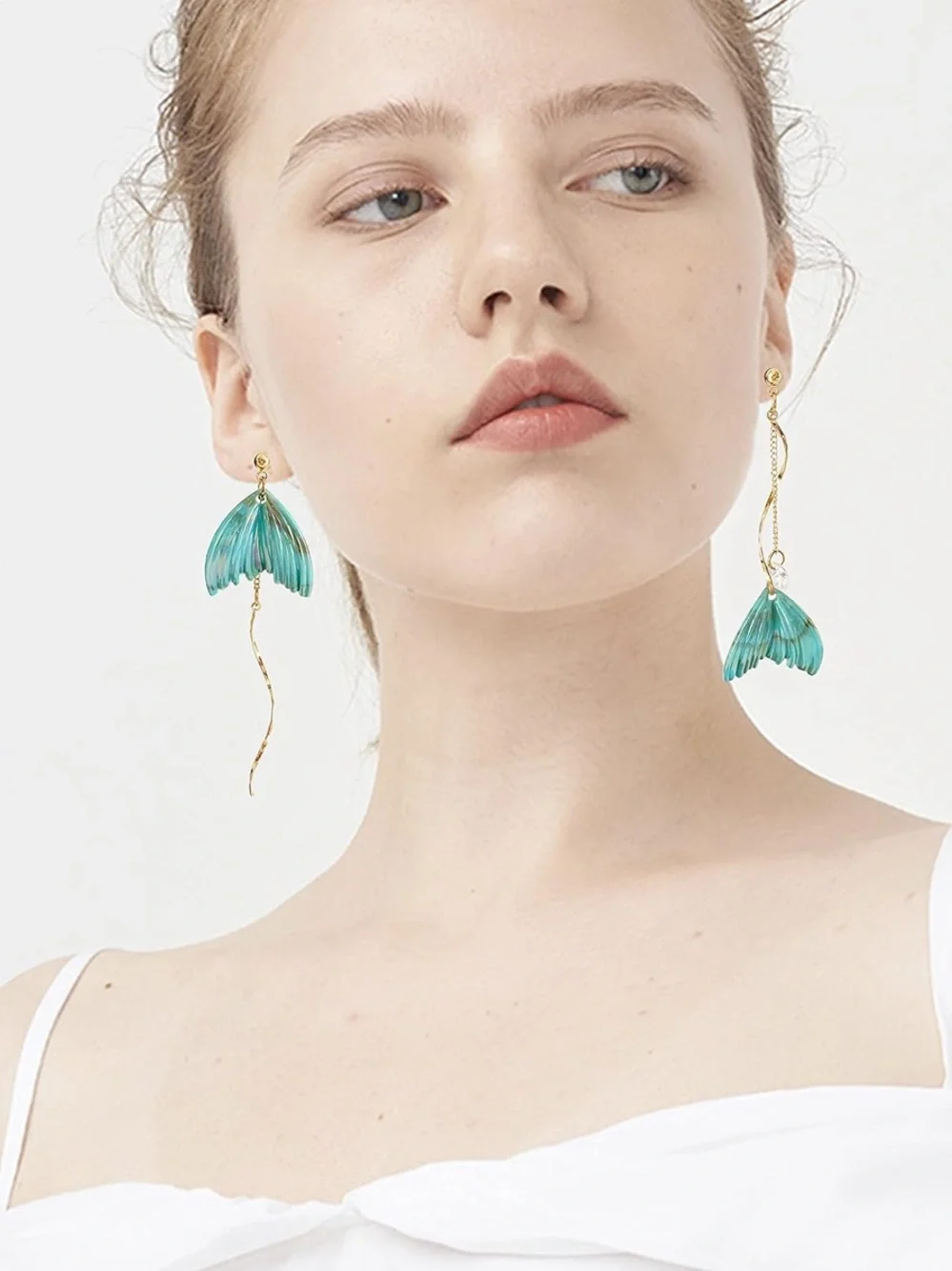 Mermaid Tail Asymmetrical Drop Gold Earrings